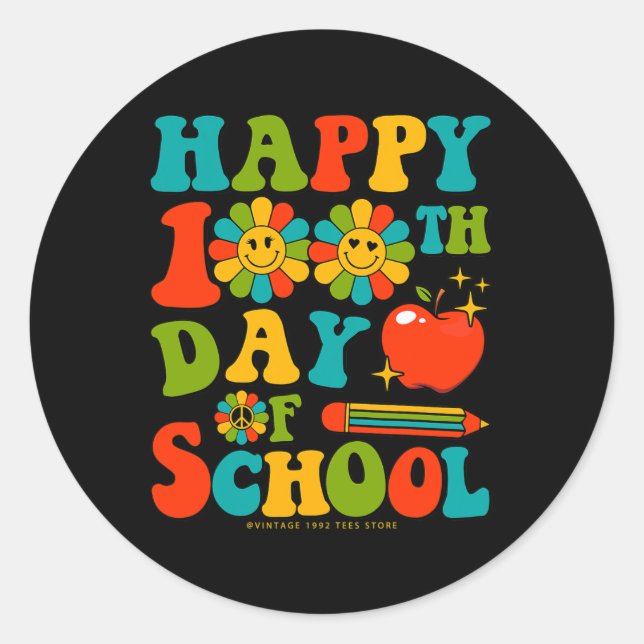 Sticker Rond Joyeux 100ème Jour De L'École Enseignant Étudiant  (Devant)