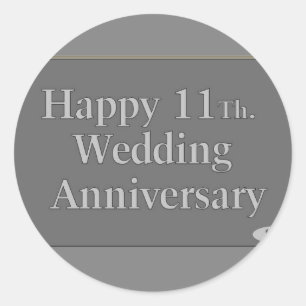 Sticker Rond Joyeux 11Ème. Anniversaire mariage Acier