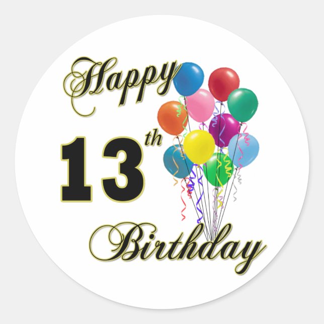 Sticker Rond Joyeux 13e anniversaire cadeaux et vêtements d'ann (Devant)