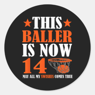 Sticker Rond Joyeux 14e anniversaire 14 ans Basketball 14e Bi