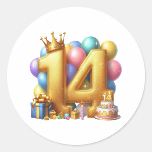 Sticker Rond Joyeux 14ème anniversaire