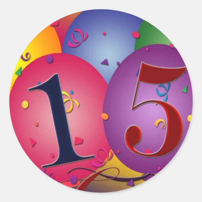 Sticker Rond Joyeux 15e anniversaire (Devant)