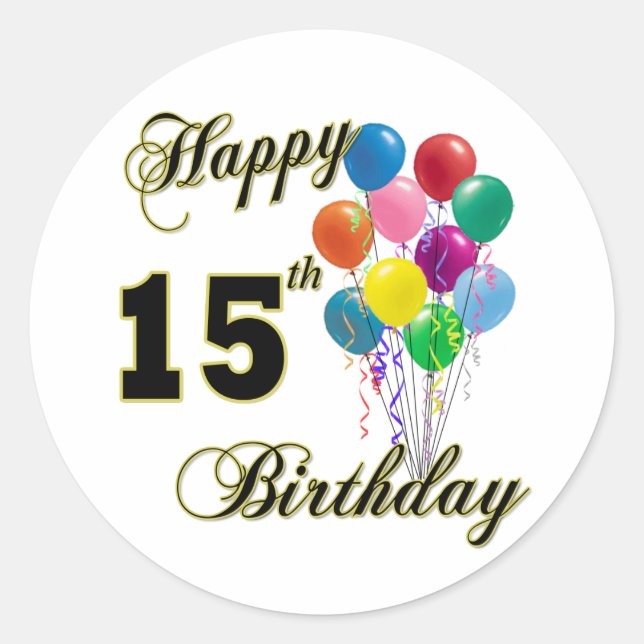 Sticker Rond Joyeux 15e anniversaire cadeaux et vêtements d'ann (Devant)