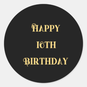 Sticker Rond Joyeux 16e anniversaire Gold Black Seize âge perso