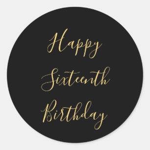 Sticker Rond Joyeux 16e anniversaire Golden Yellow Custom Age N