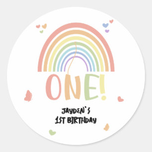Sticker Rond Joyeux 1er Anniversaire Arc-en-Ciel Pastel Mignon