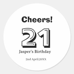 Sticker Rond Joyeux 21e anniversaire nom en lettres grasses pou