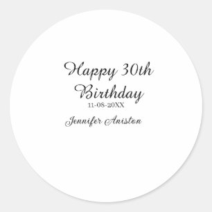Sticker Rond Joyeux 30e anniversaire ajouter nom date élégant s