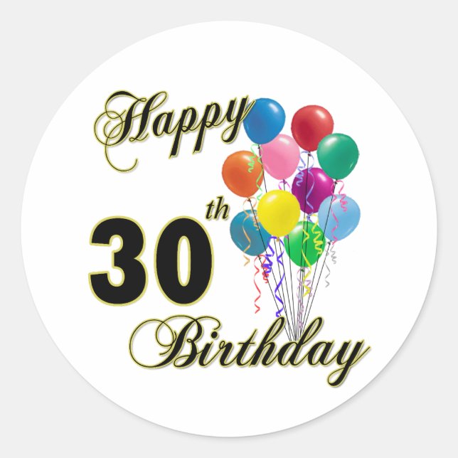 Sticker Rond Joyeux 30e anniversaire cadeaux et vêtements d'ann (Devant)