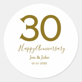 Sticker Rond Joyeux 30e anniversaire nom date golden bold lette