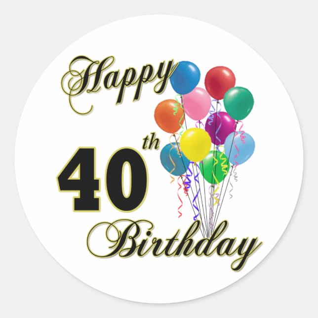 Sticker Rond Joyeux 40e anniversaire cadeaux et vêtements d'ann (Devant)