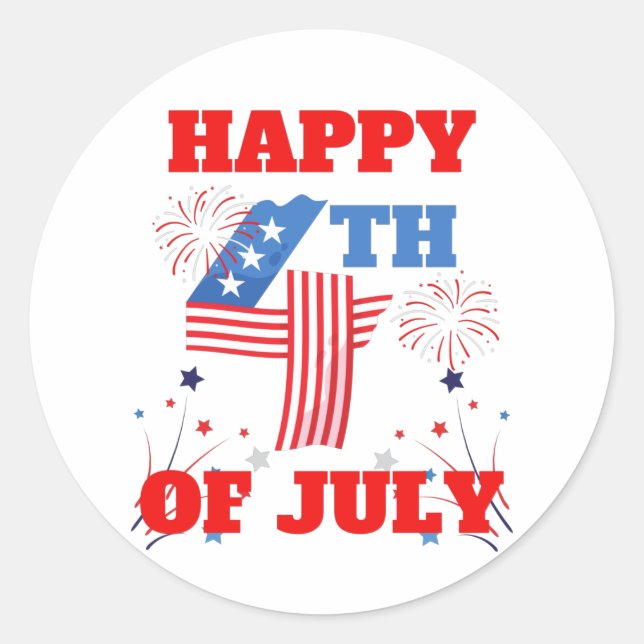 Sticker Rond Joyeux 4 juillet 2021 Rouge Blanc et Bleu (Devant)