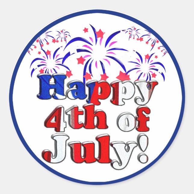 Sticker Rond Joyeux 4 juillet avec Fireworks (Devant)