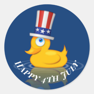 Sticker Rond Joyeux 4 Juillet Cute Patriotic Rubbber Duck
