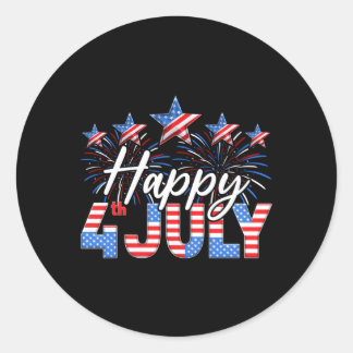 Sticker Rond Joyeux 4 juillet Drapeau américain feux d'artifice