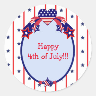 Sticker Rond Joyeux 4 juillet étoiles et rayures patriotiques