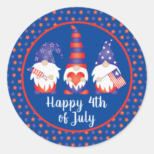 Sticker Rond Joyeux 4 juillet Gnomes Rouge Blanc Bleu