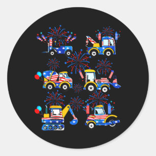 Sticker Rond Joyeux 4 juillet Grue Excavatrice Construction
