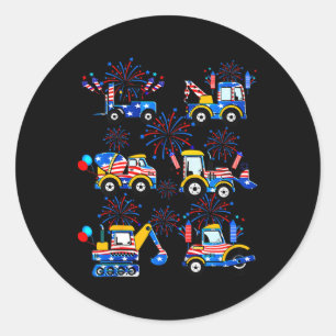 Sticker Rond Joyeux 4 juillet grue excavatrice construction Tod