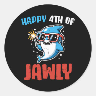 Sticker Rond Joyeux 4 juillet Jawly Requin Mignon Patriote Tout