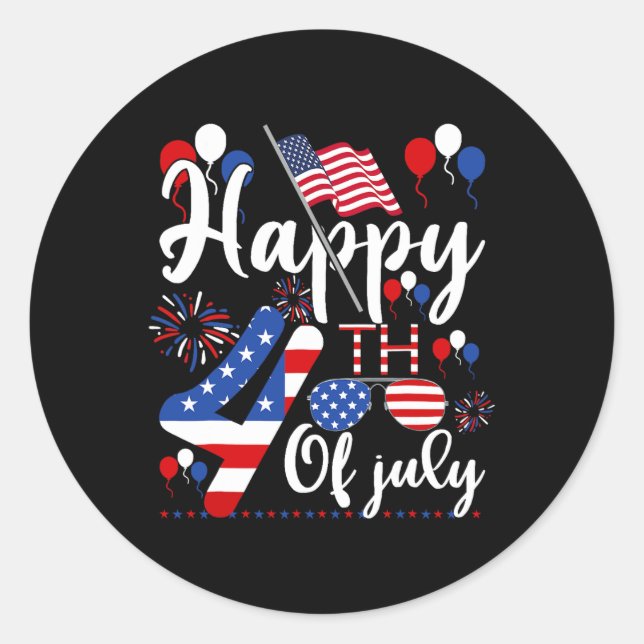 Sticker Rond Joyeux 4 Juillet Patriotique US Drapeau Américain  (Devant)