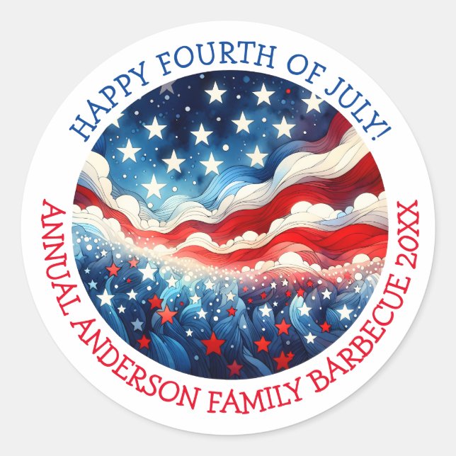 Sticker Rond Joyeux 4 Juillet Personnalisé (Devant)
