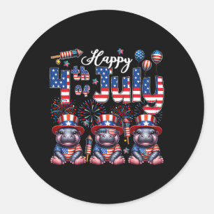 Sticker Rond Joyeux 4 juillet trois beaux hippopotames Sungles