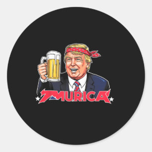 Sticker Rond Joyeux 4 juillet Trump américain Drapeau Merica Tr