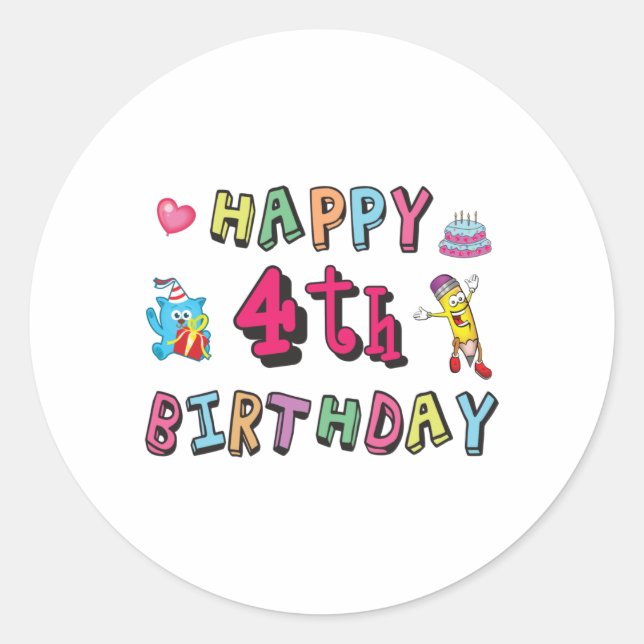 Sticker Rond Joyeux 4e anniversaire de Birthday 4 year b-day wi (Devant)
