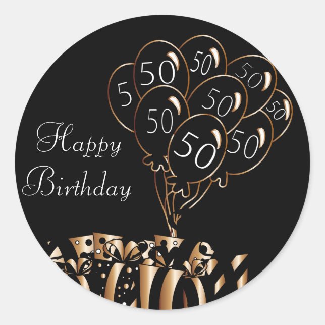 Sticker Rond Joyeux 50e anniversaire | Ballons noirs (Devant)