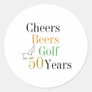 Sticker Rond Joyeux 50e Anniversaire Boissons Golf Party