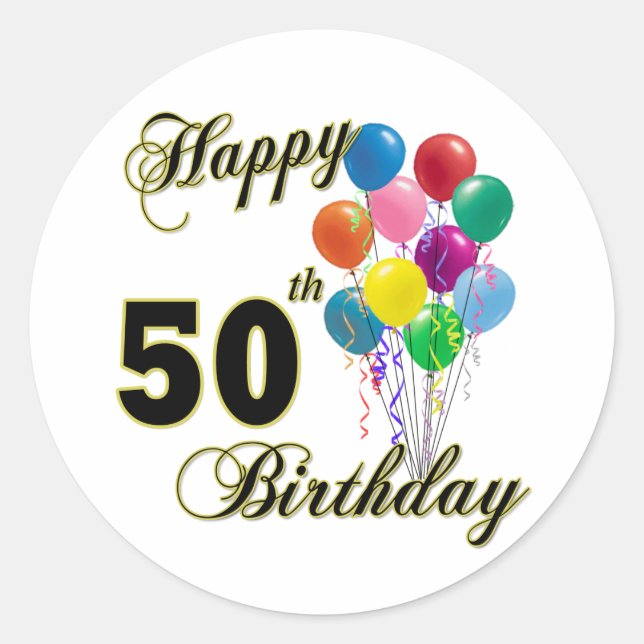 Sticker Rond Joyeux 50e anniversaire cadeaux et vêtements d'ann (Devant)