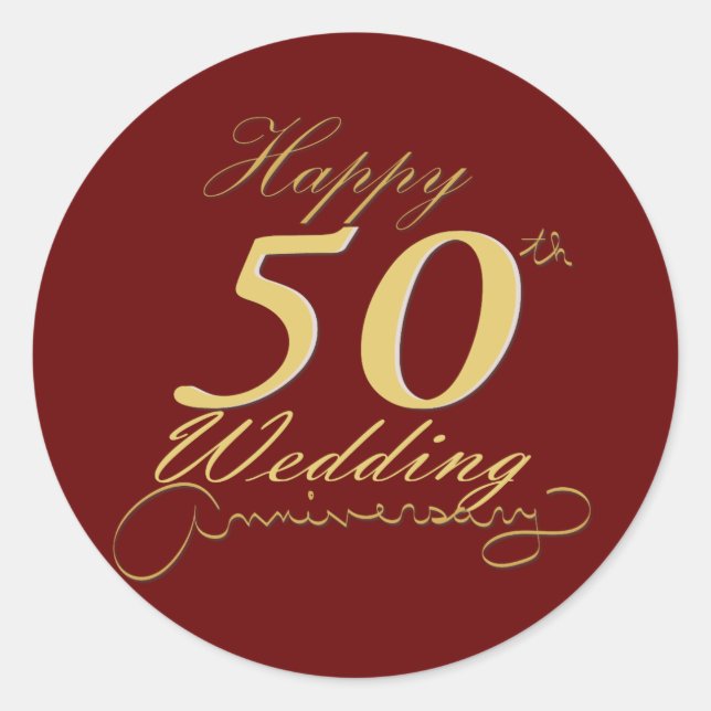 Sticker Rond "Joyeux 50e anniversaire de Mariage" Rouge doré (Devant)