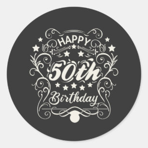 Sticker Rond Joyeux 50e anniversaire décoratif.