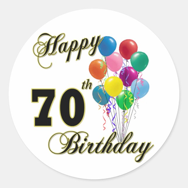 Sticker Rond Joyeux 70e anniversaire cadeaux et vêtements d'ann (Devant)