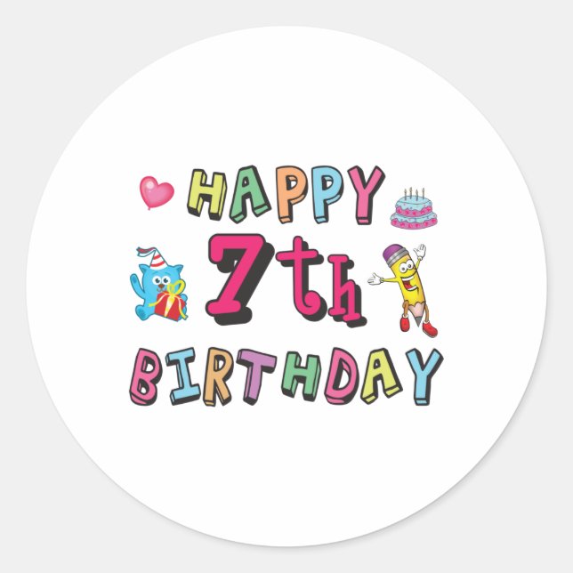Sticker Rond Joyeux 7e anniversaire 7 ans souhaits (Devant)