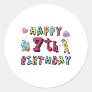 Sticker Rond Joyeux 7e anniversaire 7 ans souhaits