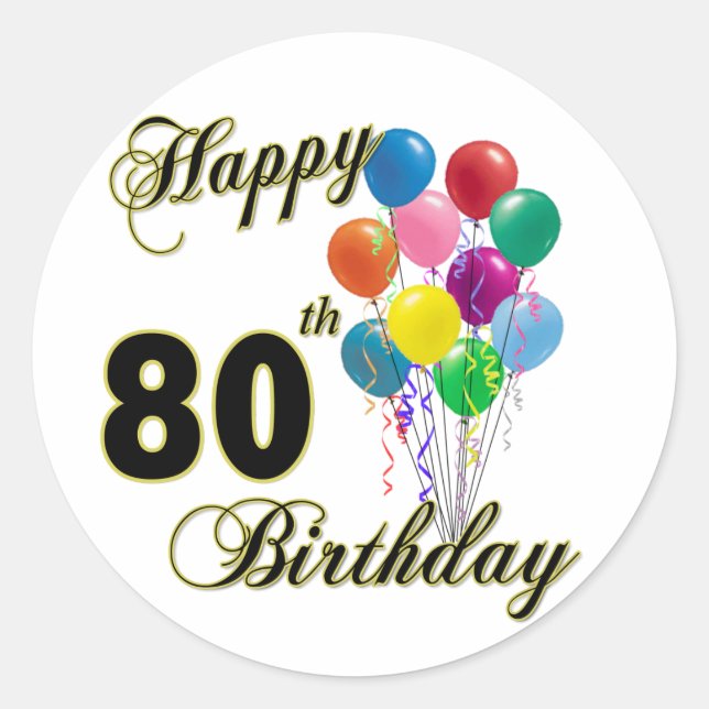 Sticker Rond Joyeux 80e anniversaire cadeaux et vêtements d'ann (Devant)