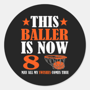 Sticker Rond Joyeux 8e anniversaire 8 ans Basketball 8e anniver