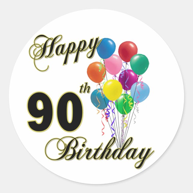 Sticker Rond Joyeux 90e anniversaire cadeaux et vêtements d'ann (Devant)