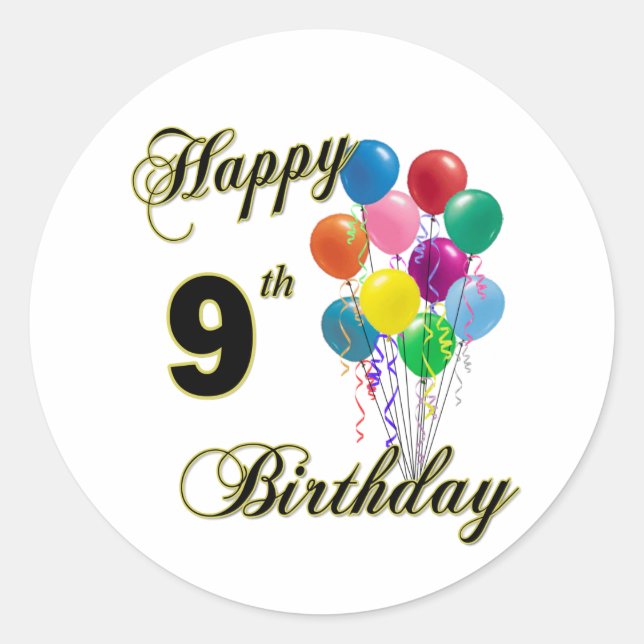 Sticker Rond Joyeux 9e anniversaire cadeaux et vêtements d'anni (Devant)