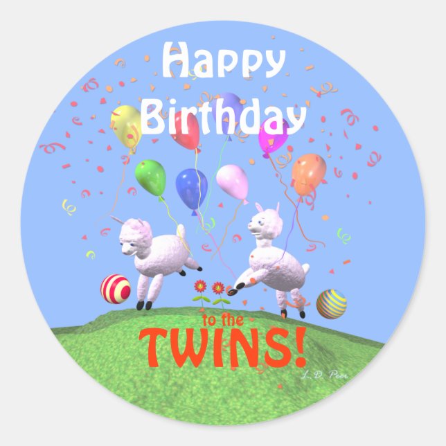 Sticker Rond Joyeux agneaux d'anniversaire pour jumeaux (Devant)