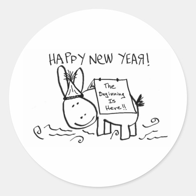 Sticker Rond joyeux âne de la nouvelle année (Devant)