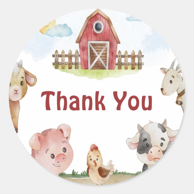 Sticker Rond Joyeux animal de ferme d'anniversaire (Devant)