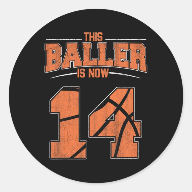 Sticker Rond Joyeux Anniversaire 14 Ans Garçons de Basketball Q (Devant)