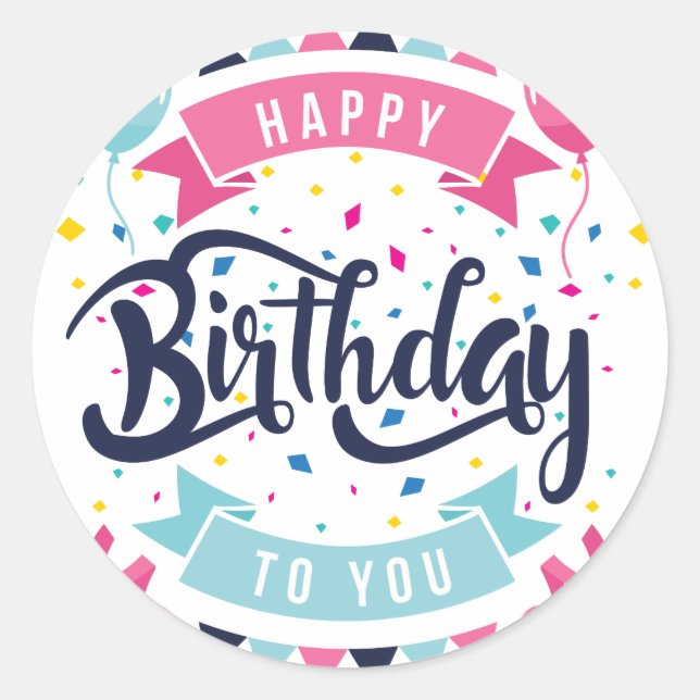 Sticker Rond Joyeux anniversaire à vous confetti et le bunt (Devant)