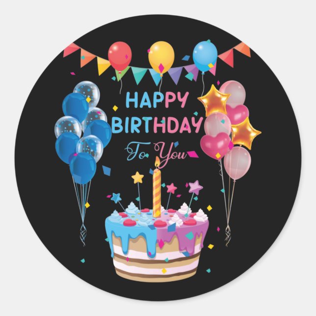 Sticker Rond Joyeux Anniversaire À Vous Fête De Gâteaux Et Ball (Devant)