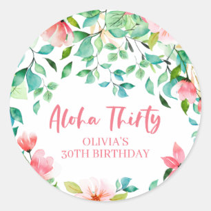 Sticker Rond Joyeux Anniversaire Aloha Trente Luau Tropical