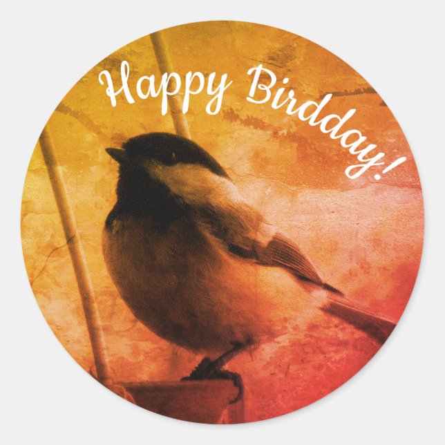 Sticker Rond Joyeux anniversaire Anniversaire mignon Chickadee  (Devant)