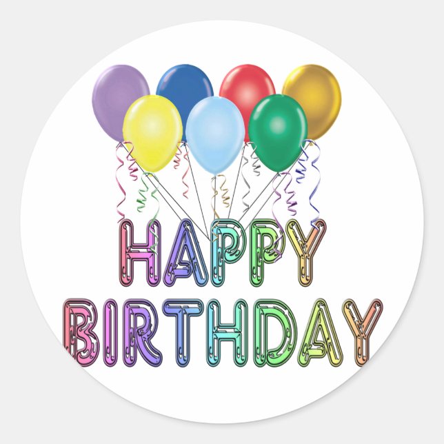 Sticker Rond Joyeux anniversaire avec ballon (Devant)